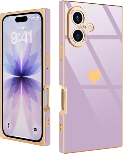 Miniatura 71 de Compatible con iPhone 12 Funda Rectangular Bonita Chapado Dorado Lujo Corazón de Amor Funda de Teléfono para Mujeres Niñas A Prueba de Golpes