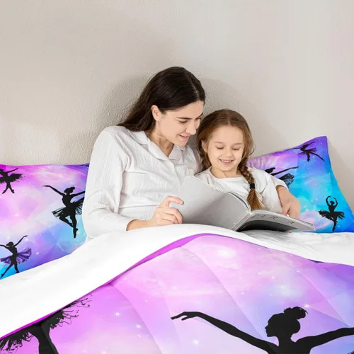 Miniatura 60 de Erosebridal Juego de ropa de cama de princesa de ballet, tamaño Queen, juego de edredón de 3 piezas para niñas bailarinas de ballet, lindo juego