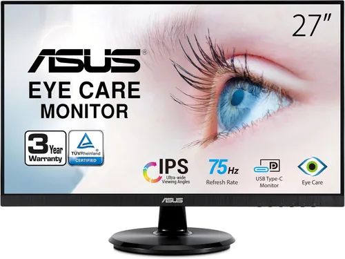 ASUS Monitor 1080P de 27 pulgadas (VA27DCP) - Full HD, IPS, 75Hz, USB-C 65W Power Delivery, altavoces, sincronización adaptativa/FreeSync, cuidado