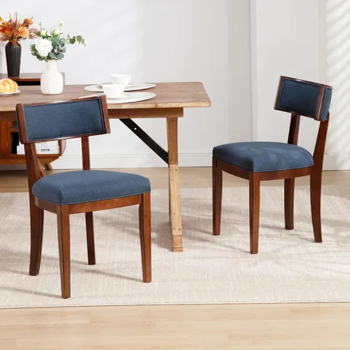 Miniatura 12 de Juego de 2 sillas de comedor modernas de mediados de siglo tapizadas de piel sintética con respaldo curvo, sillas de cocina de granja de madera Verde