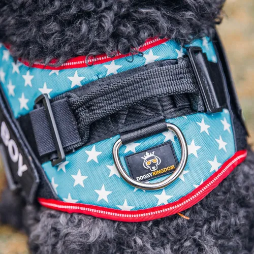 Miniatura 7 de DOGGYKINGDOM Arnés para perro sin estrangulamiento con asa y paneles de parche, chaleco reflectante ajustable para perros grandes, morado, L Púrpura