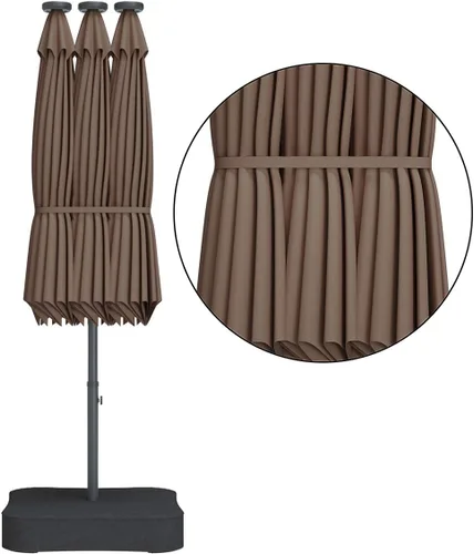 Miniatura 8 de Tangkula Sombrilla solar de patio de 15 pies con base, sombrilla individual extragrande de doble cara para exteriores con 36 luces LED y manivela