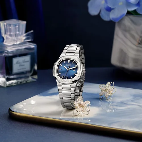Miniatura 9 de Reloj de pulsera japonés de cuarzo para mujer, con esfera azul, reloj cuadrado para mujer, resistente al agua, relojes analógicos de cristal, correa