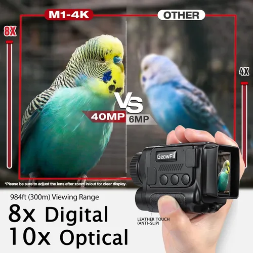 Miniatura 5 de GeowFiiTech - Monocular de visión nocturna, gafas de visión nocturna digitales infrarrojas 4K con IR de 850nm, foto de 40M y video 4K, rango de 984