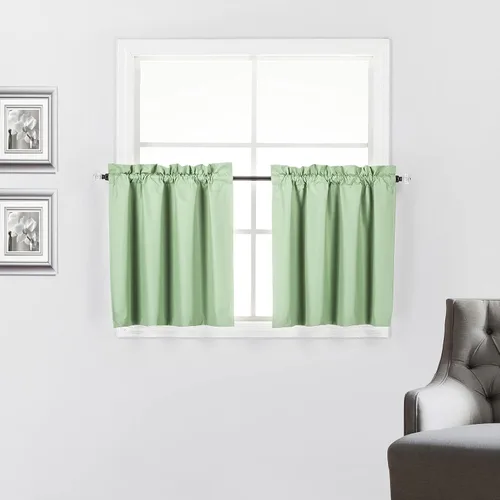 Miniatura 33 de 2 paneles de cortinas opacas con aislamiento térmico y forro blanco en la parte trasera para ventana de bloqueo de luz para cualquier ventana