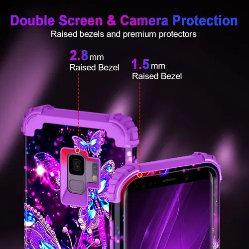 Miniatura 4 de Miqala Funda para Galaxy S9, brilla en la oscuridad, tres capas, resistente, a prueba de golpes, protección de cuerpo completo, parachoques