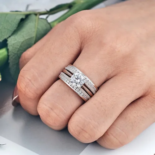 Miniatura 4 de Blongme Juegos de anillos de boda de catedral y clásicos para mujeres, plata esterlina 925, conjunto de anillos nupciales realzador, circonita