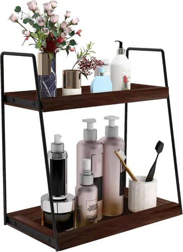 Miniatura 9 de Dorhors Organizador de encimera de baño de 2 niveles, organizador de tocador para encimera de baño, estante de madera para cocina (negro)