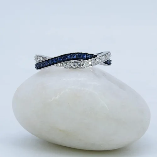 Miniatura 4 de Dazzlingrock Collection Alianza de boda apilable de zafiro azul y diamante blanco en oro