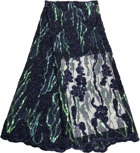 Miniatura 4 de Tela de encaje de lentejuelas elegante bordado floral africano encaje purpurina nigeriana tul red para coser vestido de novia, 5 yardas, verde