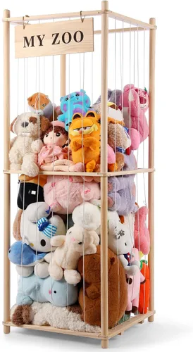 Miniatura 9 de GLDZI Almacenamiento de Animales de Peluche Zoo, Organizador de Animales de Peluche de Madera con Cuerdas Elásticas para Niños y Niñas, Soporte