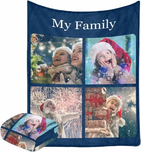 Miniatura 44 de Manta personalizada con fotos, manta personalizada con retrato familiar para padres, niños, perros y familia, manta personalizada para un día