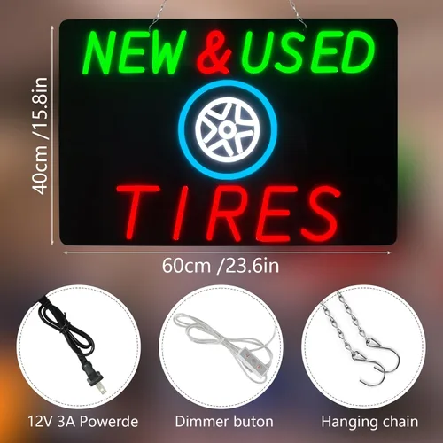Miniatura 3 de Letreros de neón grandes de neumáticos nuevos y usados para decoración de pared, luces de neón para dormitorio, adecuado para oficina, hombre