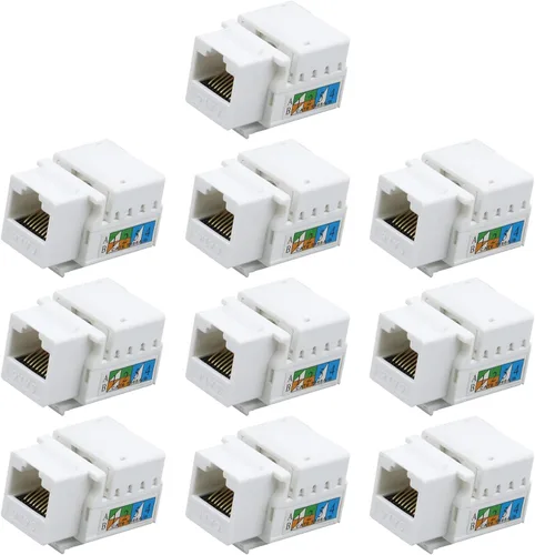 Antrader Paquete de 10 adaptadores de conector RJ45 Cat6 Keystone Jack para placa de pared, cable LAN Ethernet de red de Internet