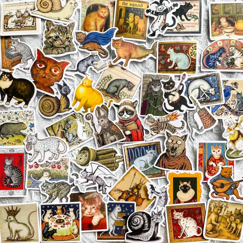 Miniatura 13 de 60 piezas de calcomanías de gatos y libros - Lindas calcomanías de vinilo impermeables de gatitos para amantes de los libros, lectores, álbumes