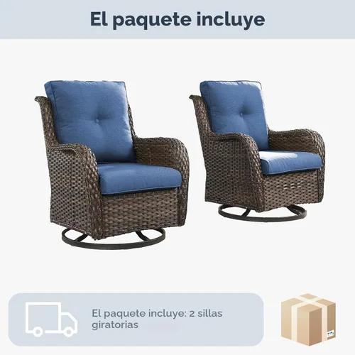 Miniatura 8 de Belord - Juego de sillas giratorias para patio al aire libre - Juego de 2 sillas de mimbre giratorias para patio con cojín cubierto para porche