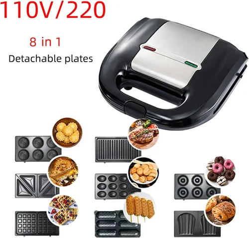 Miniatura 2 de Combo de sándwiches Panini Press Grill 8 en 1, prensa para sándwiches y parrilla con placas de parrilla extraíbles, mango de tacto fresco, luces