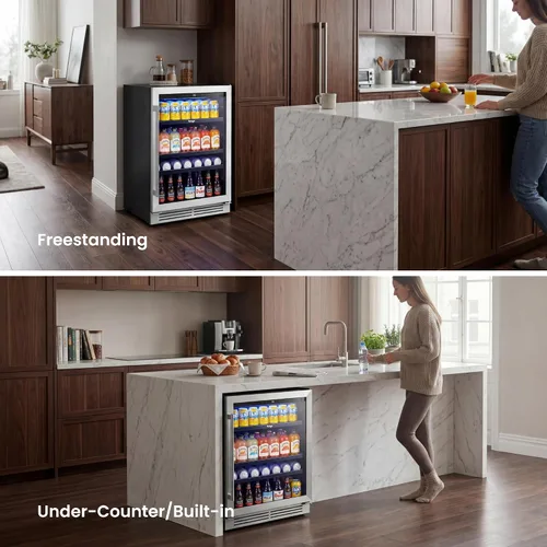 Miniatura 8 de Yeego Refrigerador de bebidas y refrigerador de bebidas, 24 pulgadas, 180 latas, puerta de vidrio, 34-54℉ bajo mostrador, refrigerador integrado