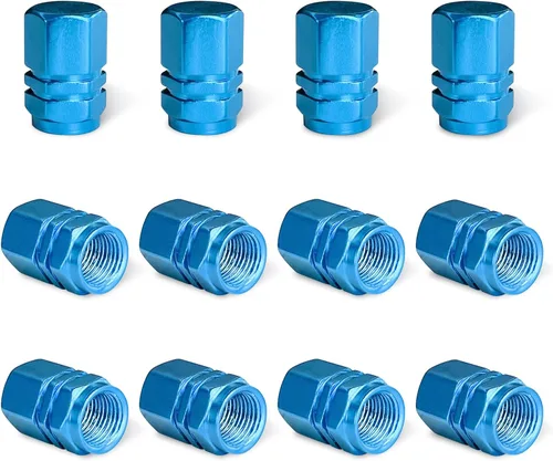 Miniatura 19 de Ziciner 12 tapas de vástago de válvula de neumático de automóvil, cubiertas de válvula de rueda de aleación de aluminio con junta tórica de goma