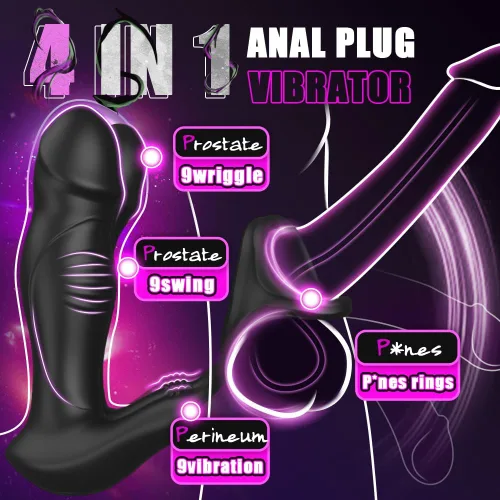 Miniatura 2 de Vibrador anal masculino Masajeador de próstata Juguetes con anillo para la polla, 9 oscilaciones de empuje y vibración Control remoto Consolador