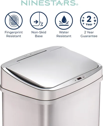 Miniatura 3 de Ninestars Bote de basura rectangular con sensor de movimiento automático sin contacto de 13.2 galones, 50 L, plateado, 13 galones, 50 L, borde Borde