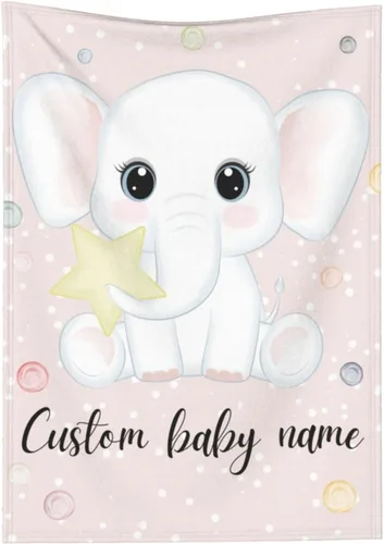 Miniatura 10 de Manta de bebé personalizada con nombre personalizado, manta de elefante para niñas y niños (rosa)