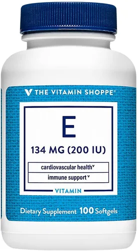 The Vitamin Shoppe Vitamina E 200IU - Fuente natural, apoya el sistema cardiovascular saludable, la salud inmunológica y la salud ocular - Una vez