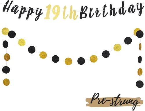 Miniatura 30 de Juego de decoración de cumpleaños número 100 – Cartel de feliz cumpleaños número 100 con puntos circulares de purpurina negra y dorada que saluda a