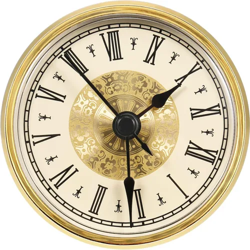 Hicarer 2. 8 pulgadas/2.756 in Mini reloj de cuarzo inserto redondo relojes cabeza inserto número romano reemplazo movimiento blanco cara dorada
