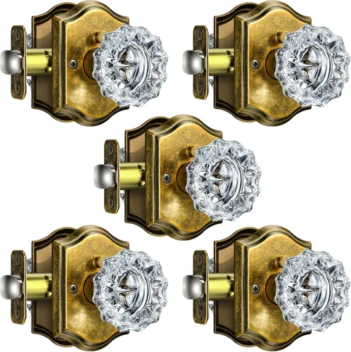 Miniatura 33 de Pomos de puerta de cristal para interiores, pomos de puerta de cristal de latón envejecido con cerradura para uso de privacidad, pomos de puerta
