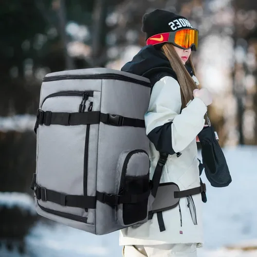 Miniatura 7 de Mochila para botas de esquí de 60 L, bolsa impermeable 900D para botas de snowboard, bolsa combinada de esquís y snowboard, bolsa de viaje