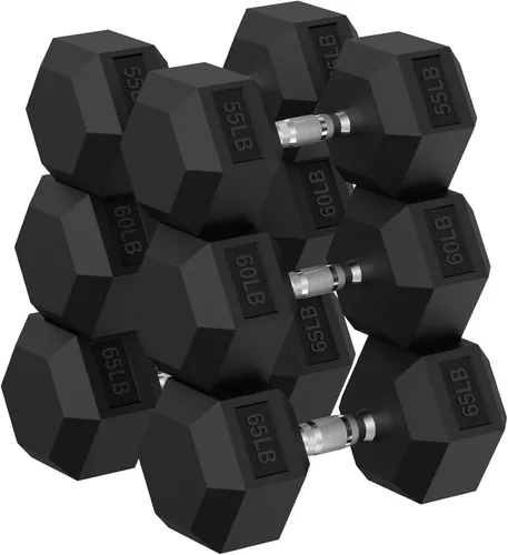 Miniatura 11 de Juego de mancuernas hexagonales con estante, juego de mancuernas de ejercicio y fitness con revestimiento de goma de 720 libras, peso de mano