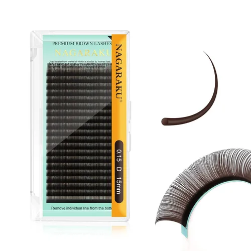 Miniatura 100 de NAGARAKU Extensiones de pestañas de color marrón oscuro 0.003 in, rizo B, 0.276-0.591 in, bandeja mixta, pestañas individuales, volumen de visón