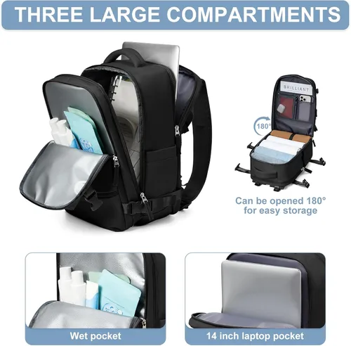 Miniatura 3 de Mochila de viaje Suwasp para mujer aprobada por aerolíneas, equipaje de mano aprobado para vuelos, mochila para hombre, Negro, Mediana, Moderno
