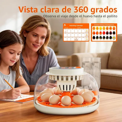 Miniatura 6 de Incubadora de huevos con control de temperatura y humedad, girador automático de huevos, ovoscopio, recarga de botella de agua externa, ventilación