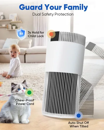 Miniatura 8 de Purificador de aire para habitación grande del hogar de 2500 pies cuadrados con filtros lavables, purificador de aire para mascotas para dormitorio