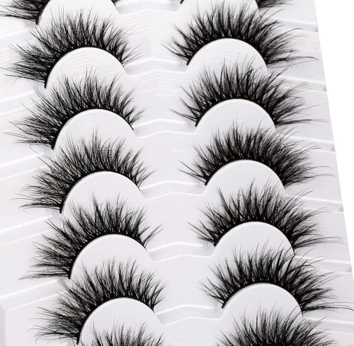 Miniatura 607 de Pooplunch - Pestañas postizas finas de visón sintético, estilo ojo de gato, naturales, cruzadas, tipo racimo, efecto 8D de volumen, tiras