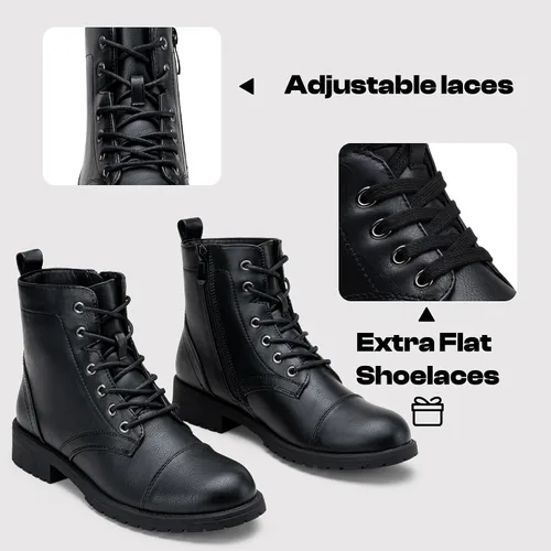 Miniatura 3 de Vepose Botines de moda para mujer, botines de tacón bajo con cordones para mujer