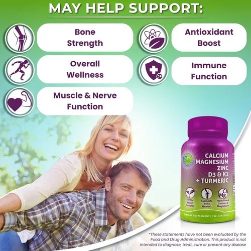 Miniatura 2 de Calcio a base de plantas 500mg (Aquamin) – Calcio vegano, magnesio y zinc con vitamina D3 y vitamina K2 y cúrcuma orgánica – Mejora la salud