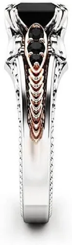 Miniatura 3 de Eternal 925 Anillo de diamantes de talla cuadrada de turmalina negra y plata 925 para mujer, Oro