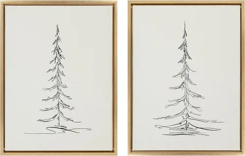 Miniatura 8 de Kate and Laurel Sylvie Minimalist Evergreen Trees - Juego de lienzo enmarcado por The Creative Bunch Studio, 2 piezas de 18 x 24 pulgadas, marrón, 2