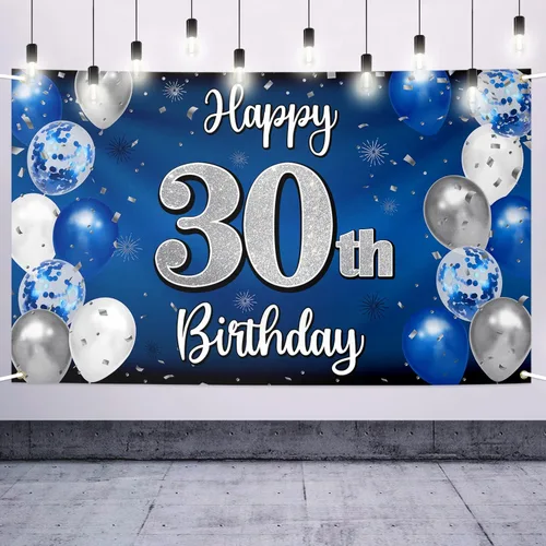 Miniatura 70 de Decoraciones de Feliz 11º Cumpleaños, Globo Azul y Plateado Grande Pancarta de Fondo de Cumpleaños, Brindemos por Once Años Suministros de Fiesta