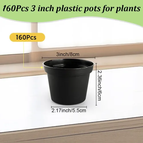 Miniatura 2 de RooTrimmer Paquete de 160 macetas negras de 3 pulgadas, plántulas de plástico, iniciador de semillas, macetas de germinación con drenaje