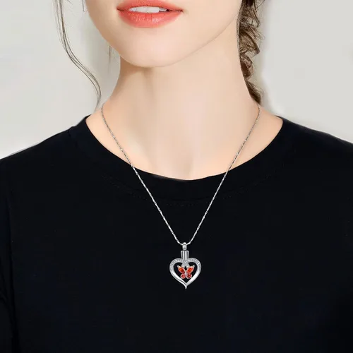 Miniatura 24 de Imrsanl Collares de urna de mariposa para mujeres y niñas, joyería de cremación con piedra natal, colgante para cenizas humanas, medallón