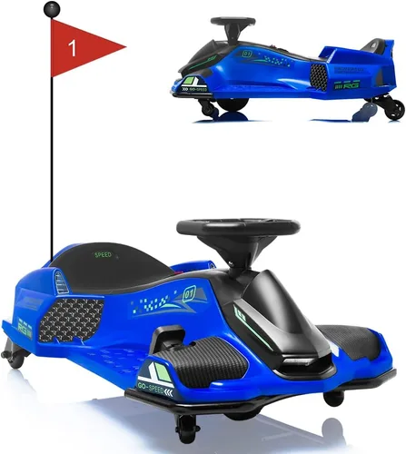 Miniatura 13 de Coche de deriva eléctrico de 12 V, para niños, velocidad variable alta/baja con 5 ruedas, música incorporada, luz LED delantera y trasera, alarma