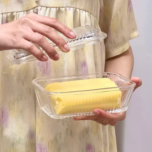 Miniatura 3 de Mantequillera de cristal transparente con tapa para encimera, plato de mantequilla de cristal de 6.5 pulgadas con tapa, bandeja de mantequilla