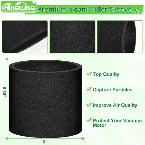 Miniatura 5 de Anewise Paquete de 6 Filtros de Disco de Papel Seco 90107 y Paquete de 3 Filtros de Manga de Espuma 90585 para Shop Vac Húmeda/Seca para Vacmaster