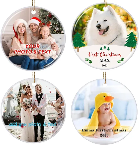 Miniatura 18 de Adornos de Navidad Personalizados 2025, Adornos con Fotos para Árbol de Navidad, Regalos Personalizados para Recién Nacidos, Parejas, Mujeres