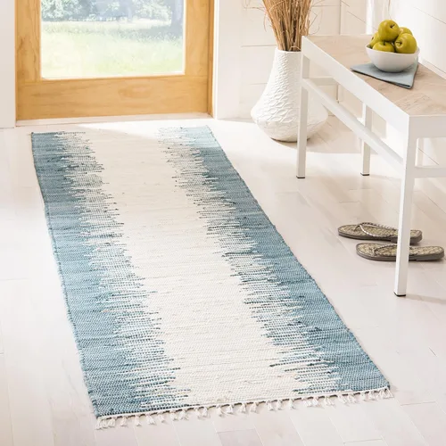 Miniatura 7 de Alfombra de algodón tejido a mano, color azul. Colección Montauk MTK751A, de Safavieh, Algodón, Azul