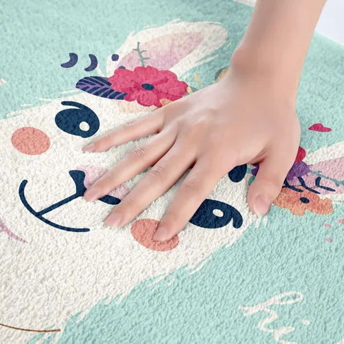 Miniatura 5 de Alfombras de baño antideslizantes con diseño de llamas de dibujos animados para baño, decoración de alpaca verde azulado, extrasuave y absorbente